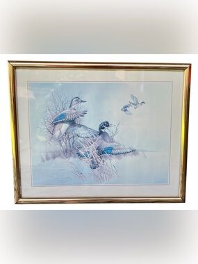 Set of 2 VTG 1979 Charles E Murphy Framed Print, Waterfowl Duck Rustic Cabin Art